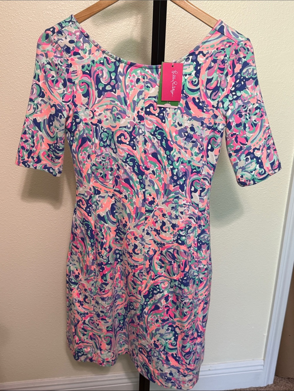 Lilly Pulitzer Pink Navy Mint Abstract Print Shift Dress